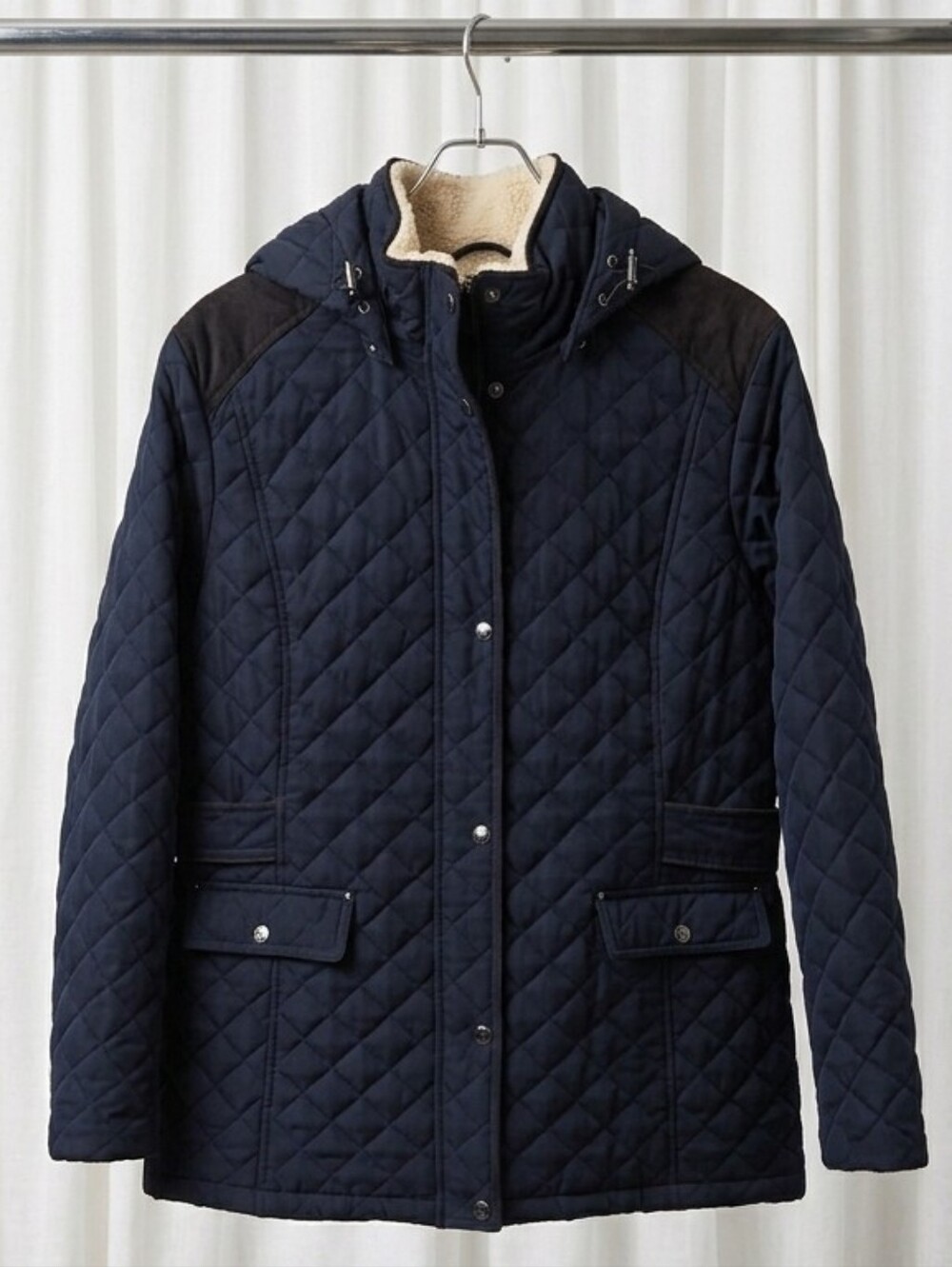 Laundry By Shelli Segal Quilted Navy Hooded Puffer Jacket